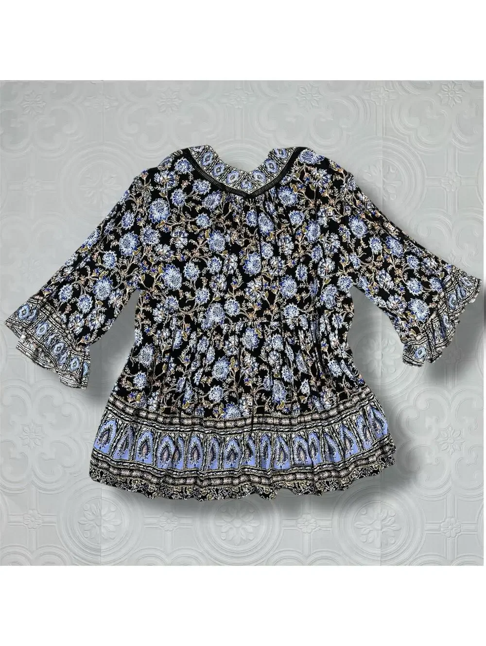 Free People Moonlight Blue Tunic Mini Dress with Ruffle Sleeves